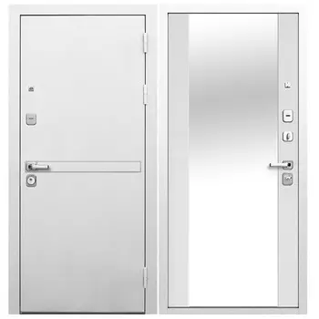 Дверь входная Ferroni 9СМ правая белая шагрень - эмалит белый с зеркалом 860х2050 мм