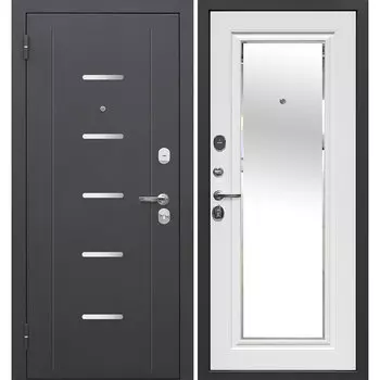 Дверь входная Ferroni Гарда 7,5СМ левая антик серебро - белый ясень с зеркалом 860х2050 мм