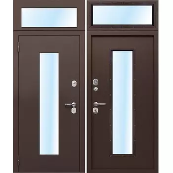 Дверь входная Ferroni Гарда левая антик медь - антик медь с фрамугой 860х2500 мм со стеклопакетом