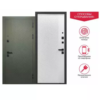 Дверь входная Ferroni Smart 1 левая сатин зеленый - эмалит белый 860х2050 мм с электронным замком