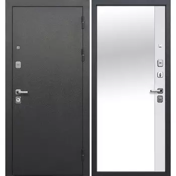 Дверь входная Ferroni Толстяк правая букле антрацит - эмалит белый с зеркалом 860х2050 мм