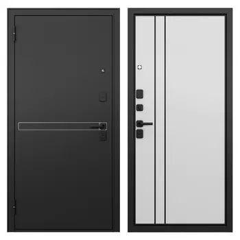 Дверь входная Mastino Райд левая черный муар металлик - белый софт 960х2050 мм