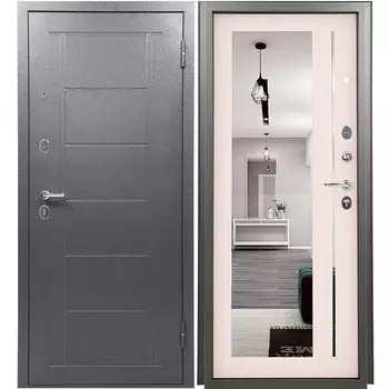 Дверь входная Промет Титан левая букле графит - беленый дуб с зеркалом 860х2050 мм