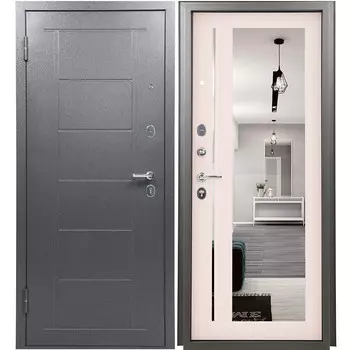 Дверь входная Промет Титан левая букле графит - беленый дуб с зеркалом 960х2050 мм