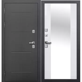 Дверь входная с терморазрывом Ferroni Isoterma левая антик серебро - эмалит белый с зеркалом 860х2050 мм