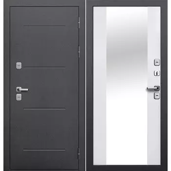 Дверь входная с терморазрывом Ferroni Isoterma правая антик серебро - эмалит белый с зеркалом 860х2050 мм