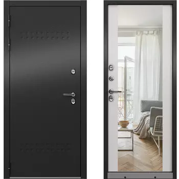 Дверь входная с терморазрывом Mastino Марлин левая букле антрацит - дуб белый скандинавский с зеркалом 960х2050 мм