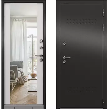 Дверь входная с терморазрывом Mastino Марлин правая букле антрацит - дуб белый скандинавский с зеркалом 880х2050 мм