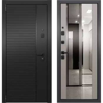 Дверь входная Torex Талса Скай левая крема - черная шагрень с зеркалом 950х2050 мм