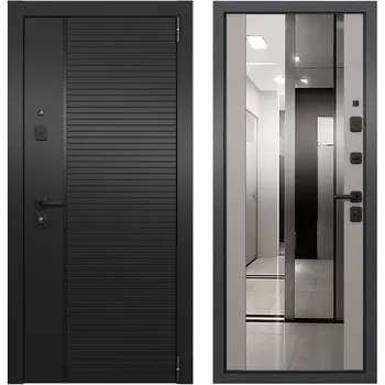 Дверь входная Torex Талса Скай правая крема - черная шагрень с зеркалом 860х2050 мм