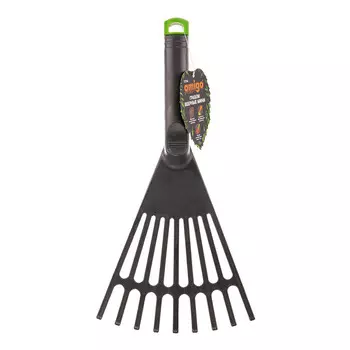 Грабли веерные мини Amigo (77714) для уборки листьев и травы 9 зубьев 135 мм с пластиковой ручкой