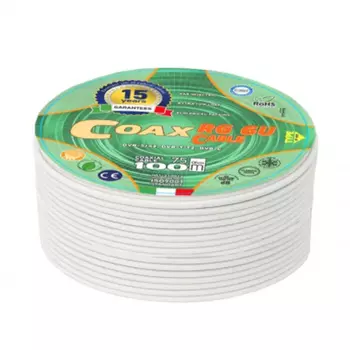 Кабель коаксиальный телевизионный RG 6U 1х6,8 мм экранированный Coax белый (20 м)