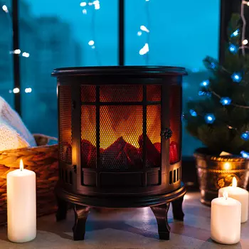 Камин светильник светодиодный Neon-Night Винтаж с эффектом живого огня черный (511-032)