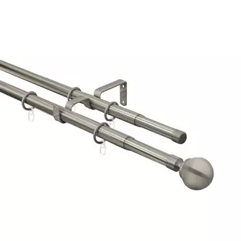 Карниз настенный металлический двухрядный раздвижной 160-300 см d16/19 мм хром матовый (151.210)