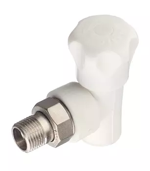 Клапан полипропиленовый Valtec 20 мм х 1/2 НР(ш) для радиатора с американкой угловой (VTp.718.V.02004)