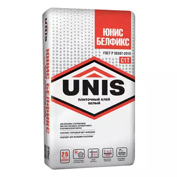 Клей для плитки и камня Unis Белфикс белый класс С1 Т 25 кг