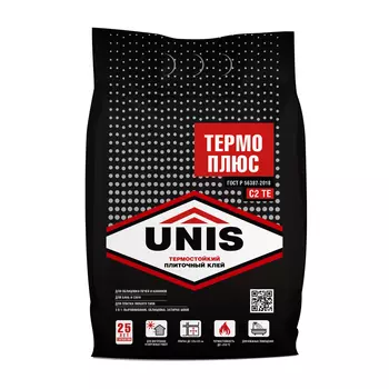 Клей для плитки и керамогранита Unis Термоплюс термостойкий серый класс C2 TE 5 кг