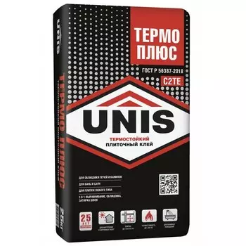 Клей для плитки и керамогранита Unis Термоплюс термостойкий серый класс C2 TE 25 кг