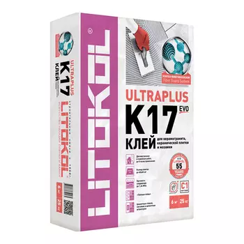 Клей для плитки/ керамогранита/ мозаики/ камня Litokol K17 серый класс C1 T 25 кг