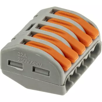 Клемма на 5 проводов Duwi СМК 222-415 0,08-4 кв.мм с рычажками без пасты (50 шт.) (26659 4)