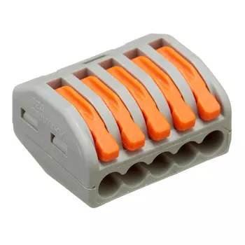 Клемма на 5 проводов Stekker 0,08-(2,5)4 кв.мм с рычажками без пасты (20 шт.) (49828)