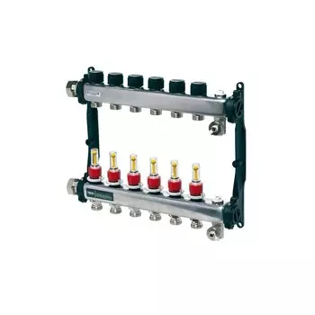 Коллектор для теплого пола Tece 1 ВР(г) х 6 выходов 3/4 НР(ш) ЕК х 1 ВР(г) с расходомерами (77310006)