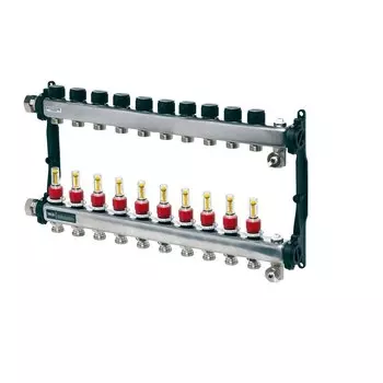 Коллектор для теплого пола Tece 1 ВР(г) х 10 выходов 3/4 НР(ш) ЕК х 1 ВР(г) с расходомерами (77310010)