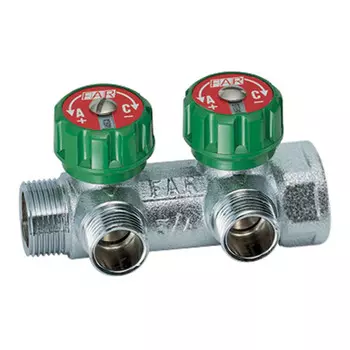 Коллектор Far 1 ВР(г) х 2 выхода 1/2 НР(ш) ЕК х 1 НР(ш) регулирующий с вставкой под плоское уплотнение (FK 3821 112UN)