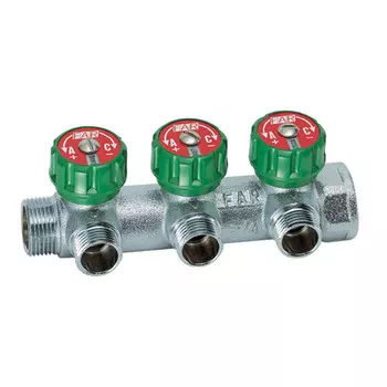 Коллектор Far 3/4 ВР(г) х 3 выхода 1/2 НР(ш) ЕК х 3/4 НР(ш) регулирующий с вставкой под плоское уплотнение (FK 3822 3412UN)
