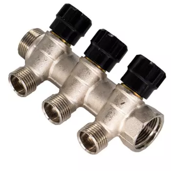 Коллектор СТМ 3/4 ВР(г) х 3 выхода 1/2 НР(ш) х 3/4 НР(ш) с шаровыми кранами (C3MV3412N)