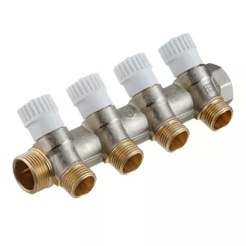 Коллектор Stout 3/4 ВР(г) х 4 выхода 1/2 НР(ш) х 3/4 НР(ш) регулируемый (SMB 6851 341204)