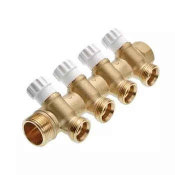 Коллектор Tece 1 ВР(г) х 4 выхода 3/4 НР(ш) ЕК х 1 НР(ш) с запорными вентилями (8730040)