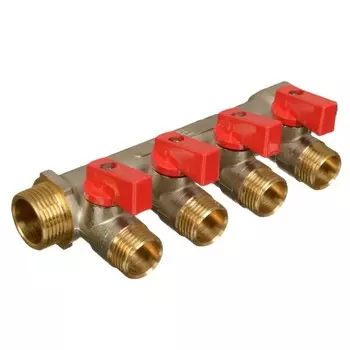 Коллектор Terma 3/4 ВР(г) х 4 выхода 1/2 НР(ш) х 3/4 НР(ш) с шаровыми кранами (41233)