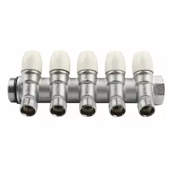 Коллектор Tiemme (1860028) 1 ВР(г) х 5 выходов 1/2 НР(ш) х 1 НР(ш) регулируемый