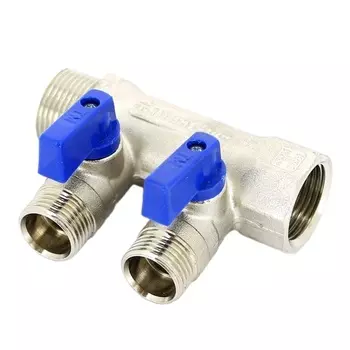 Коллектор Tiemme 3/4 ВР(г) х 2 выхода 1/2 НР(ш) ЕК х 3/4 НР(ш) с шаровыми кранами (1820004)