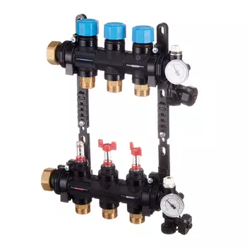 Коллекторная группа с расходомерами Henco 1 ВР(г) х 3 выхода 3/4 НР(ш) ЕК х 1 ВР(г)