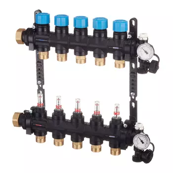 Коллекторная группа с расходомерами Henco 1 ВР(г) х 5 выходов 3/4 НР(ш) ЕК х 1 ВР(г)