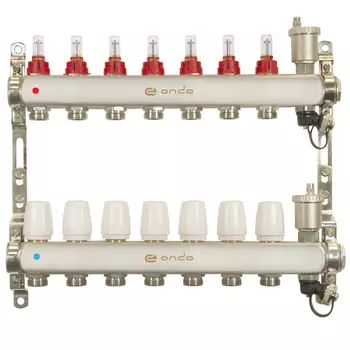 Коллекторная группа с расходомерами Ondo 1 ВР(г) х 7 выходов 3/4 НР(ш) ЕК х 1 ВР(г)
