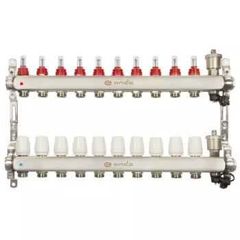 Коллекторная группа с расходомерами Ondo 1 ВР(г) х 10 выходов 3/4 НР(ш) ЕК х 1 ВР(г)