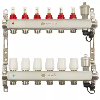 Коллекторная группа с расходомерами Ondo 1 ВР(г) х 6 выходов 3/4 НР(ш) ЕК х 1 ВР(г)
