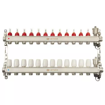 Коллекторная группа с расходомерами Ondo 1 ВР(г) х 12 выходов 3/4 НР(ш) ЕК х 1 ВР(г)