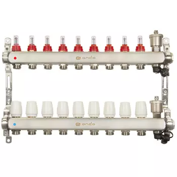 Коллекторная группа с расходомерами Ondo 1 ВР(г) х 9 выходов 3/4 НР(ш) ЕК х 1 ВР(г)