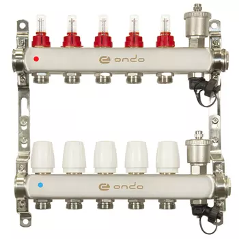 Коллекторная группа с расходомерами Ondo 1 ВР(г) х 5 выходов 3/4 НР(ш) ЕК х 1 ВР(г)