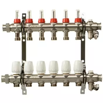 Коллекторная группа с расходомерами Terma 1 ВР(г) х 6 выходов 3/4 НР(ш) ЕК х 1 ВР(г)
