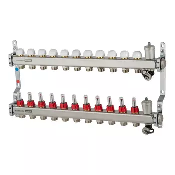 Коллекторная группа с расходомерами Tiemme 1 ВР(г) х 11 выходов 3/4 НР(ш) ЕК х 1 ВР(г)