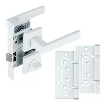 Комплект фурнитуры для двери Corsa Deco Clover с замком петлями и фиксатором квадратная розетка белый (990306)