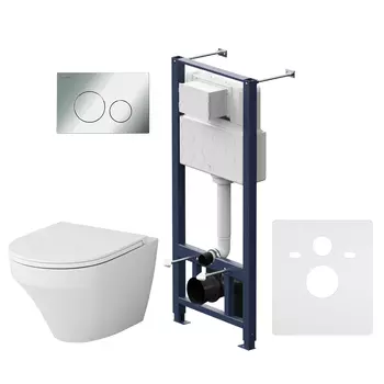 Комплект инсталляции AM.PM Pro L с унитазом Inspire FlashClean с кнопкой хром и сиденьем дюропласт микролифт (IS49051.501700)