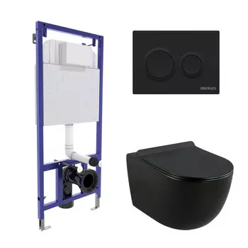 Комплект инсталляции Berges Balance с унитазом Lavelly Classic Black с кнопкой черной и сиденьем дюропласт микролифт быстросъем