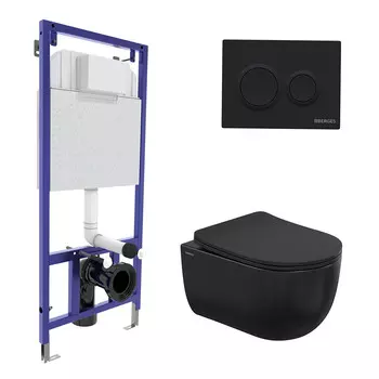 Комплект инсталляции Berges Compa с унитазом Black с кнопкой черной и сиденьем дюропласт микролифт быстросъем (043333)