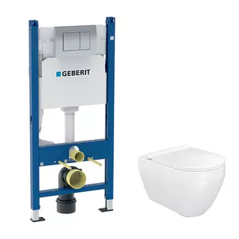 Комплект инсталляции Geberit Delta с унитазом Деймос с кнопкой хром и сиденьем дюропласт микролифт